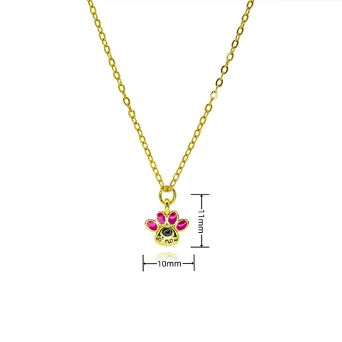 Halskette mit Katzenpfoten-Anhänger für Damen Vergoldet Kupfer Zirkonia Herz Emaille Tier Schmuck Schlüsselbein Kette Geschenk