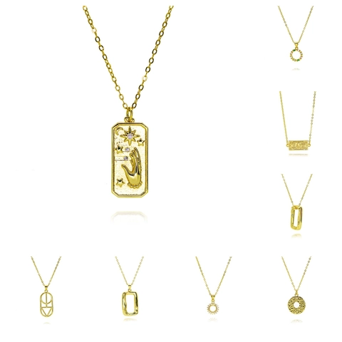 Hip Hop Gold Plated Copper Pendant Necklace For Women Tarot Star Moon Palm Dollar Bill Geometric Sun Heart Zirconia Jewelry