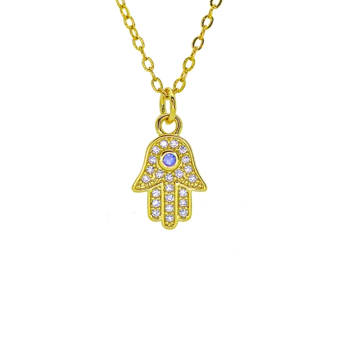 18K Gold Plated Copper Hamsa Hand Evil Eye Necklace Micro Pave Zirconia Heart Pendant Turkish Amulet Jewelry For Women