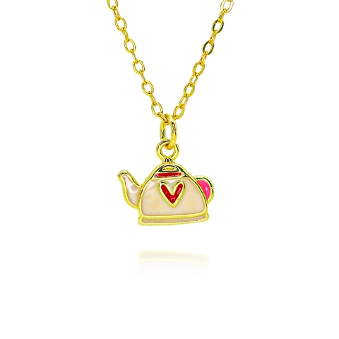 Vintage Copper Rhinestone Heart Pendant Necklace For Women Retro Phone Teapot Cassette Envelope Enamel Fashion Jewelry Accessory