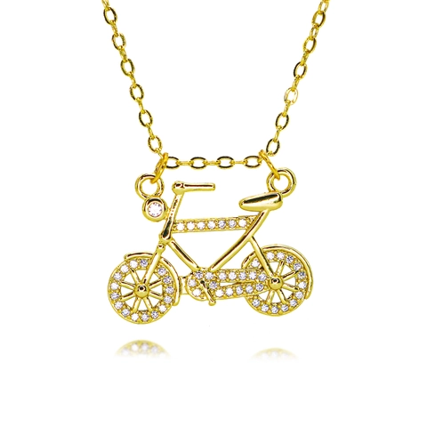 Collier Pendentif en Cuivre et Strass Mode Sport Vélo Avion Batte de Baseball Design Or Chaîne de Clavicule Bijoux pour Femmes