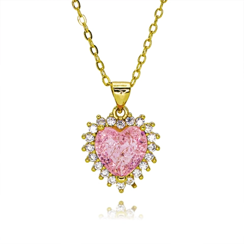 Collana con Ciondolo a Cuore in Rame Placcato Oro 18K Zirconia Rosa Verde Rosso Bianco Pietra per Donna Gioielli Regalo