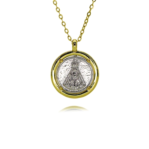 Collar con Colgante Religioso de Cobre en Dos Tonos Virgen María Sagrado Corazón Medalla de San Benito Joyería Católica Mujer