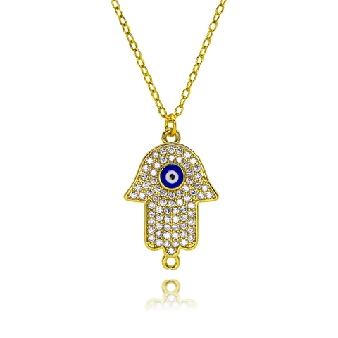 Collier Pendentif Main de Fatma Mauvais Œil en Cuivre Plaqué Or pour Femmes Bijoux Ethniques Bohémiens en Zircone Émail Accessoires de Mode