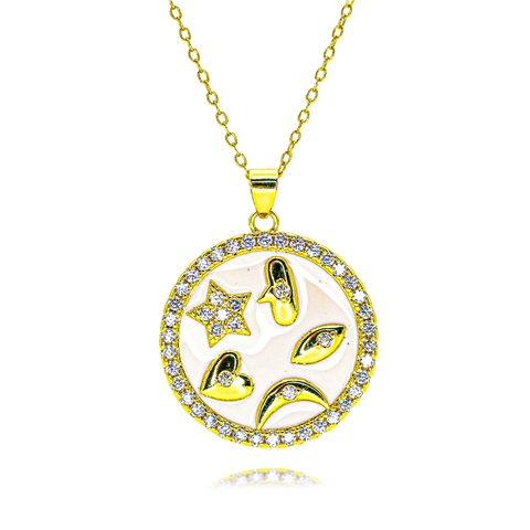 Collier Pendentif Main de Fatma Mauvais Œil en Cuivre Plaqué Or pour Femmes Bijoux Ethniques Bohémiens en Zircone Émail Accessoires de Mode