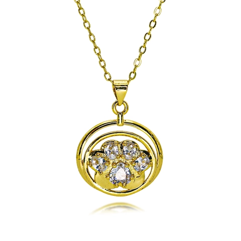 Fashion Copper Zirconia Animal Paw Pendant Necklace For Women Gold Plated Cat Dog Footprint Clavicle Chain Jewelry Gift