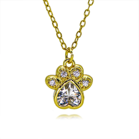 Fashion Copper Zirconia Animal Paw Pendant Necklace For Women Gold Plated Cat Dog Footprint Clavicle Chain Jewelry Gift