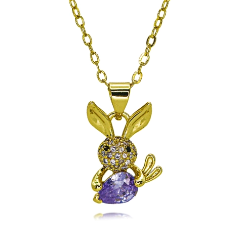Fashion Copper Zirconia Rabbit Pendant Necklace Cute Animal Bunny Carrot Charm Gold Plated Jewelry For Women Daily Gift