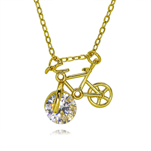 Creative Copper Moissanite Bicycle Car Rabbit Pendant Necklace Fashion Gold Plated Cross Chain Jewelry For Women Valentine Gift