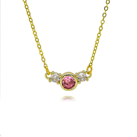 Fashion Gold Plated Copper Colorful Zirconia Pendant Necklace For Women Elegant Heart Geometric O-Chain Statement Jewelry