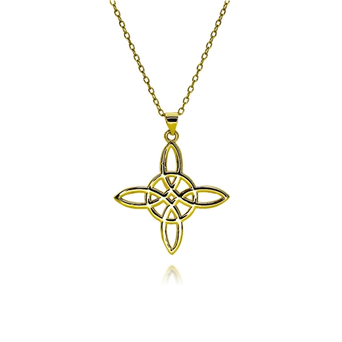 Gold Plated Copper Celtic Knot Pendant Necklace For Women Wiccan Witch's Knot Pentagram Star Moon Mystical Zirconia Jewelry