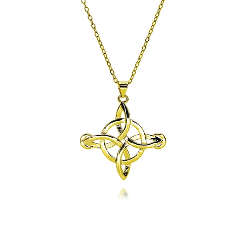 Gold Plated Copper Celtic Knot Pendant Necklace For Women Wiccan Witch's Knot Pentagram Star Moon Mystical Zirconia Jewelry