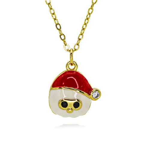 Collier de Noël en Cuivre Plaqué Or 18k Avec Pendentif Père Noël Renne Chapeau Émaillé Bijoux de Fête Femme