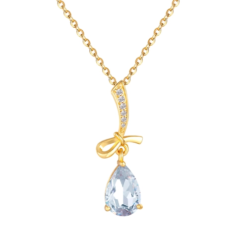Elegante Collana Con Pendente A Fiocco In Rame E Zirconia Per Donna Placcata Oro Argento Pietra A Forma Di Pera Gioielli
