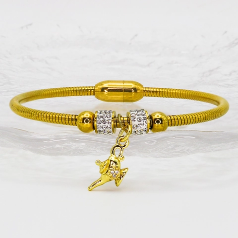 Luxury Stainless Steel Magnetic Snake Chain Charm Bracelet With Rhinestone Coffee Cup Magic Lamp Pendants For Women Jewelry
