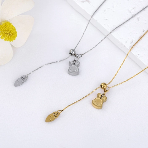 Chinese Style Year Of The Rabbit Carrot Titanium Steel Necklace For Women High End Gold Silver Adjustable Animal Pendant