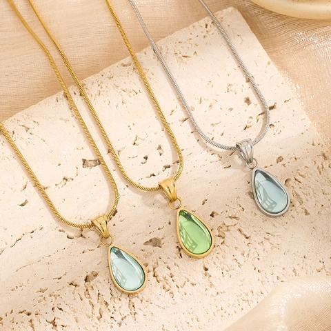 French Light Luxury Water Drop Pendant Necklace Titanium Stainless Steel Snake Bone Chain For Women Vintage Jewelry