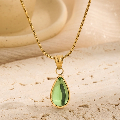 French Light Luxury Water Drop Pendant Necklace Titanium Stainless Steel Snake Bone Chain For Women Vintage Jewelry