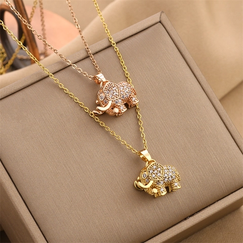Collar Con Colgante De Elefante Acero Inoxidable Circonita Incrustada Forma De Animal Joyería Elegante Para Mujer