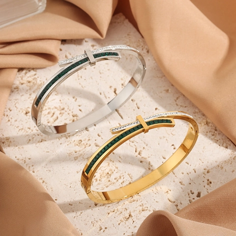 Trendy Stainless Steel Bowknot Bangle For Women Full Rhinestone Green White Zirconia Knot Bracelet Fashion Jewelry Gift