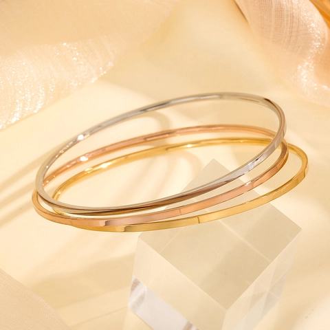 Minimalist Stainless Steel Mirror Bangle Bracelet For Women Gold Rose Gold Silver Round Circle Polished Jewelry Gift