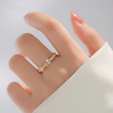 Minimalistischer Edelstahlring Mit Perlmutt-Einlage Und Strasssteinen Galvanisiertes Roségold Gold Silber Fingerring Für Damen Modeschmuck