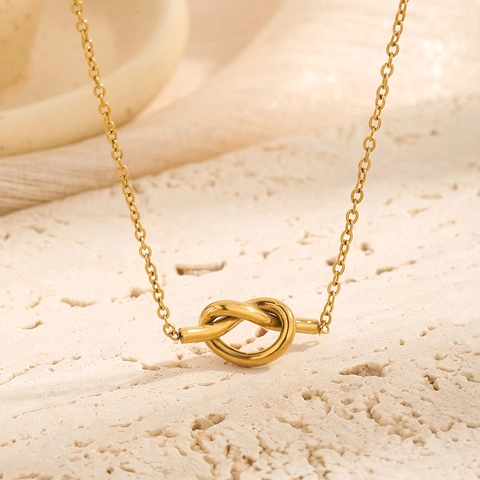 Minimalist Titanium Steel Rope Knot Pendant Necklace Stud Earrings Gold Silver Plated Vintage Jewelry For Women Daily Wear