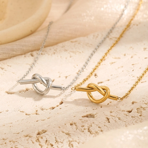 Minimalist Titanium Steel Rope Knot Pendant Necklace Stud Earrings Gold Silver Plated Vintage Jewelry For Women Daily Wear