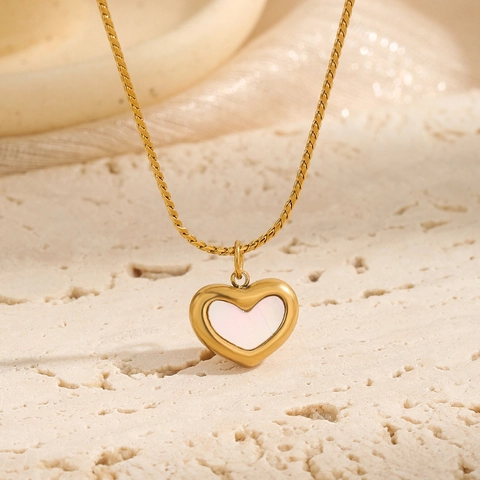 Stainless Steel Heart Shell Jewelry Set Gold Plated Heart Pendant Necklace Adjustable Bracelet Stud Earrings For Women Minimalist