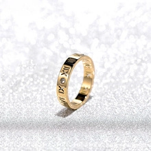 Minimalist Titanium Steel Roman Numeral Hollow Ring For Women 18K Gold Plated Rhinestone Inlaid Fashion Finger Jewelry