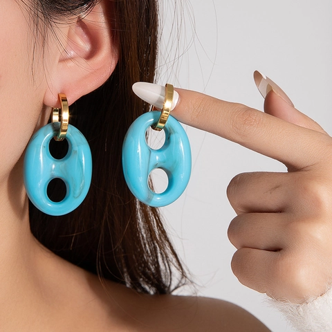 Orecchini a Bottone in Resina a Naso di Maiale in Acciaio Inossidabile Placcato Oro per Donna Gioielli di Moda Geometrici