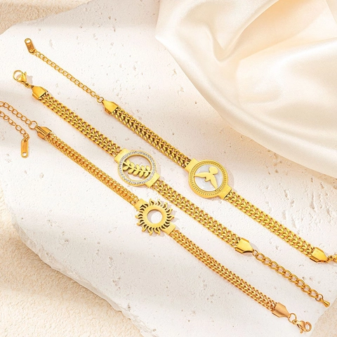 Bracelet en Acier Inoxydable Plaqué Or Chaîne Tissée Avec Breloque Soleil Épi De Blé Pigeon Pour Femme Bijoux Mode