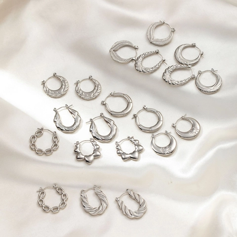 European American Minimalist Titanium Steel Hoop Earrings For Women Cool Style Geometric Silver Plated Stainless Steel Earrings Jewelry