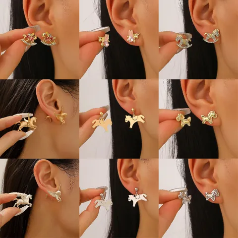 Vintage Horse Unicorn Pegasus Stud Earrings Copper Alloy Gold Silver Plated Enamel Animal Jewelry Gift For Women Girls