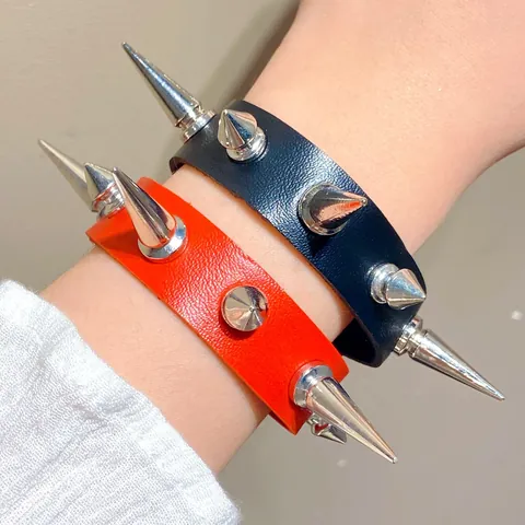 Punk Rock Nieten Lederarmband Gothic Stachel Besetzter Armreif Für Herren Damen Mode Hip Hop Verstellbares Wickelarmband Schmuck