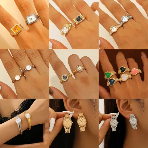 Anelli Aperti Creativi con Quadrante di Orologio Vintage per Donna Anello in Rame Placcato Oro Argento Gioielli Regolabili