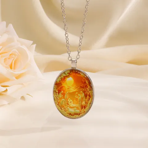 Vintage Bohemian Alloy Heart Oval Pendant Necklace Silver Gold Plated Glass Seven Chakra Natural Stone Bead Floral Jewelry