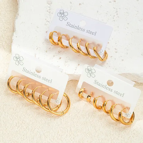 Minimalist Gold Plated Stainless Steel Hoop Earrings For Women Lightweight Geometric Round Square Earring Jewelry Gift