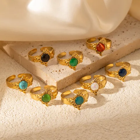 Titanium Steel Gold Plated Vintage Butterfly Adjustable Open Ring For Women Multicolor Artificial Stone Fashion Jewelry Finger Ring Gift