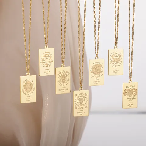 Collar con Colgante de 12 Signos del Zodiaco de Acero Inoxidable Vintage Chapado en Oro Plata Tótem de Constelación Joyería