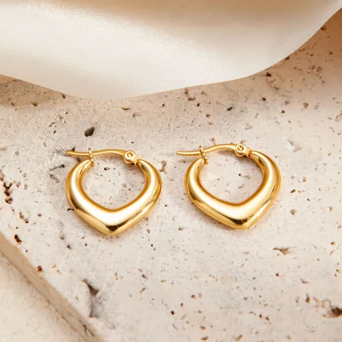 Women's Stainless Steel Gold Heart Earrings Geometric Textured Hoop Stud Earrings Fashion Minimalist Jewelry Gift