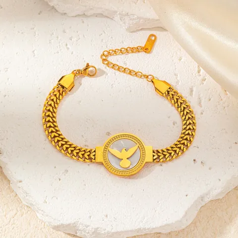 Bracelet en Acier Inoxydable Plaqué Or Chaîne Tissée Avec Breloque Soleil Épi De Blé Pigeon Pour Femme Bijoux Mode