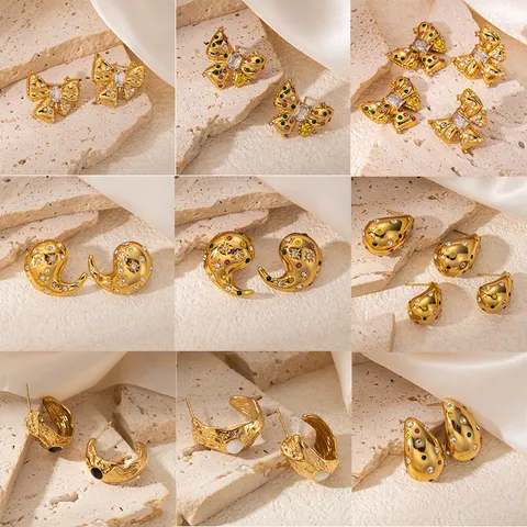 Vintage Stainless Steel Rhinestone Earrings For Women Gold Plated Colorful Zircon Geometric Stud Earrings Luxury Jewelry