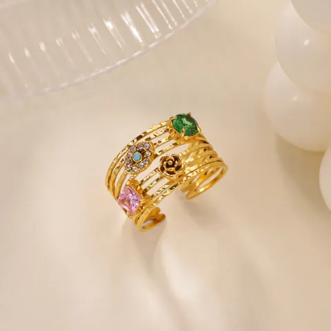 304 Stainless Steel Multilayer Adjustable Open Ring Colorful Rhinestone Evil Eye Heart Butterfly Fashion Jewelry For Women