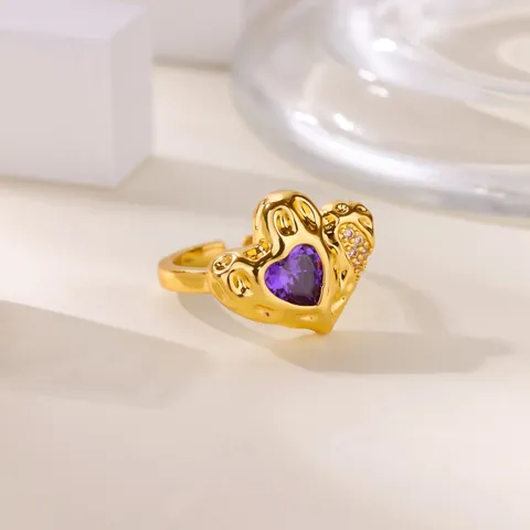 Sweet Copper Zirconia Heart Butterfly Bow Open Ring 18K Gold Plated Vintage Luxury Adjustable Finger Ring Jewelry For Women