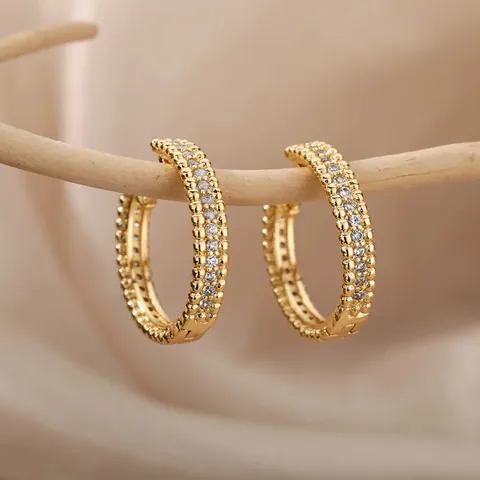 18K Gold Plated Copper Hoop Earrings Minimalist Geometric Zirconia Inlaid Water Drop Square Hammered Huggie Earrings For Women Fashion Jewelry