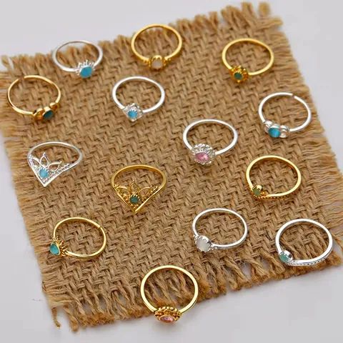 Bohemian Stainless Steel Open Adjustable Ring For Women Vintage Gold Silver Celestial Star Moon Flower Jewelry Ring