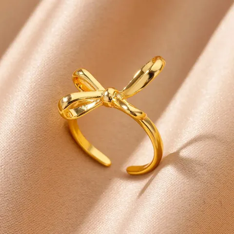 Minimalist Copper Adjustable Ring For Women Men Bowtie Butterfly Arabic Geometric Open Finger Ring Fashion Jewelry Gift