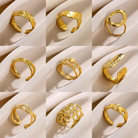 Minimalist Stainless Steel 18K Gold Plated Open Ring For Women Men Geometric Heart Mamma Letter Adjustable Jewelry Gift