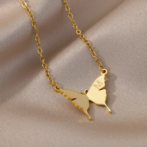 Minimalistische Edelstahl Schmetterling Initial Halskette Für Damen Vergoldet Name Anhänger Halskette Personalisiert Schmuck Geschenk